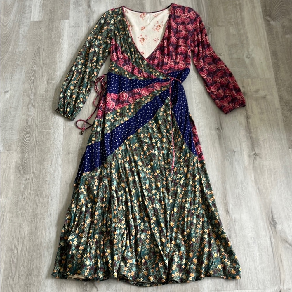 Free People Endless Love Maxi Dress Wrap Long Sleeve Patchwork Boho Women Small - Picture 4 of 16